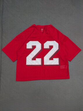 Urban Outfitters Mesh Football Jersey 22 Mens S Red Cropped Boxy Y2K Streetwear